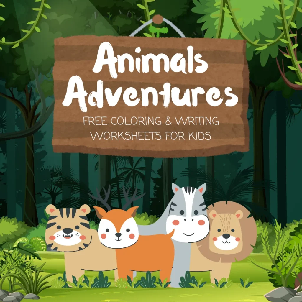 Animal Adventures Free Coloring and Writing Worksheets for Kids (Pages 28)