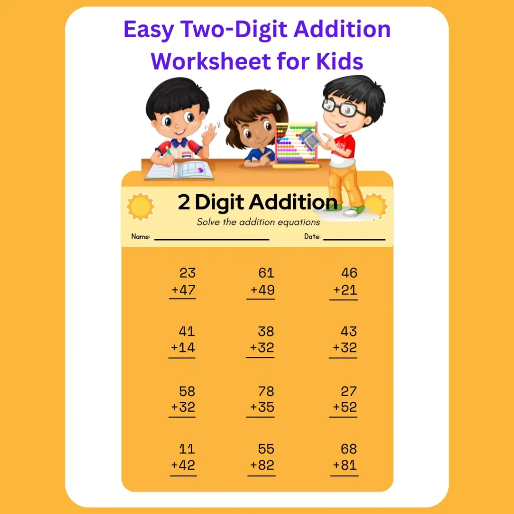 Easy Two-Digit Addition Worksheet for Kids (Pages 7)