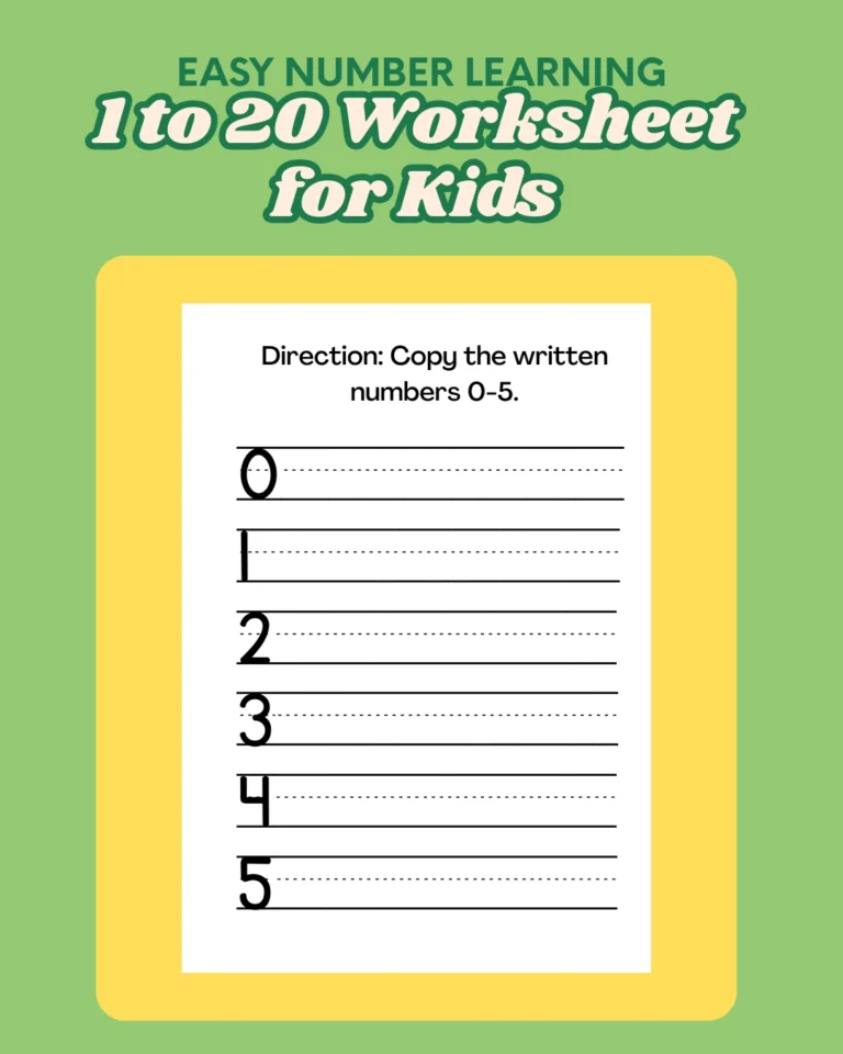 Easy Number Learning – 1 to 20 Worksheet for Kids (Pages 7)