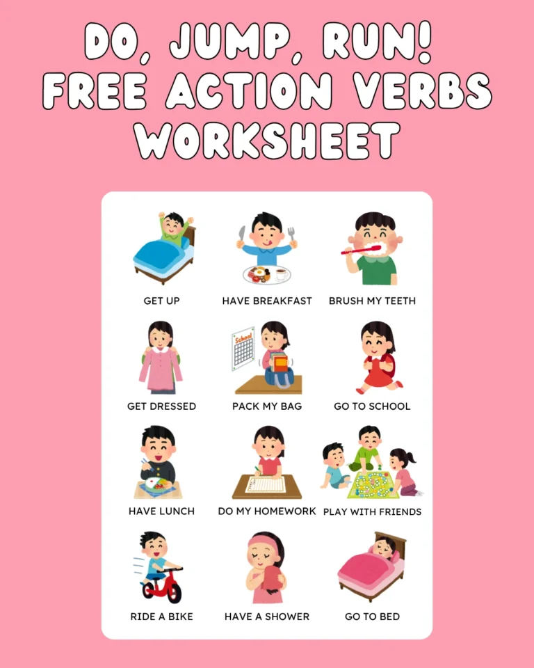 Do, Jump, Run! Free Action Verbs Worksheet (Pages 5)