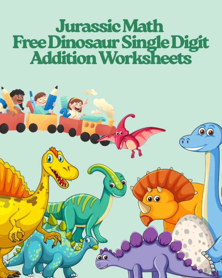 Jurassic Math Free Dinosaur Single Digit Addition Worksheets (Pages 4)