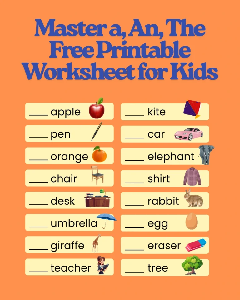 Master a, An, The Free Printable Worksheets for Kids (Pages 4)
