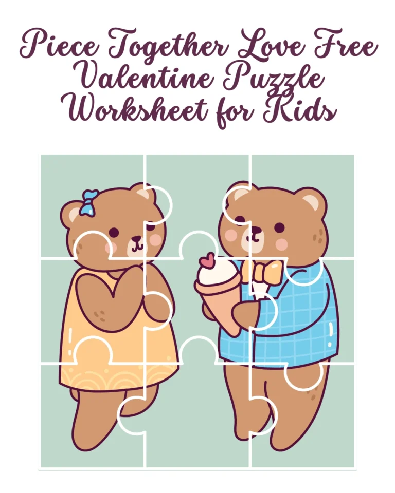 Piece Together Love Free Valentine Puzzle Worksheets for Kids (Pages 3)